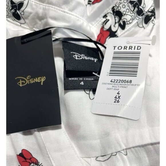 Disney +4 White Split Neck Minnie Mouse Graphic Button Collar 3/4 Sleeve Shirt - Picture 6 of 6